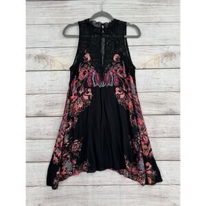 Free People Intimately Floral Semi Sheer Mini Dress Womens Small Black Purple